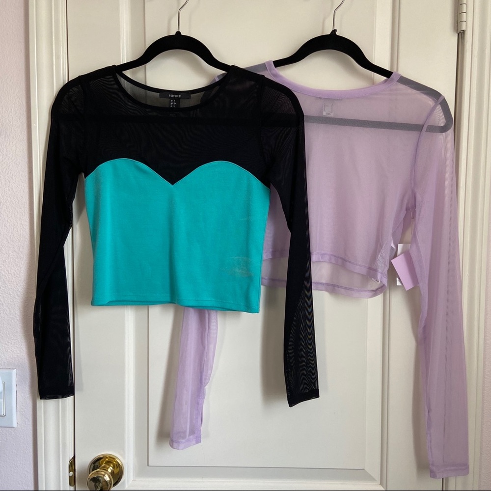 TWO Forever 21 Mesh Long Sleeve Tops